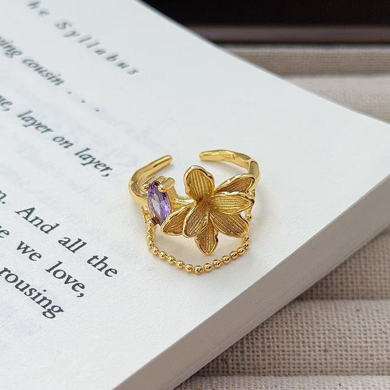 Medieval French Retro Full Diamond Open Ring Fashion High Sense Temperament Niche Design Exquisite Diamond Accessories Women