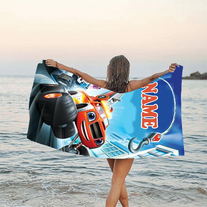 1 Stück Blaze und die Monster-Maschinen 3 Strandtuch mit individuellem Namen, Strand-/Schwimm-/Bade-/Picknick-/Camping-Handtuch, Geeignet für Strandurlaub am Meer