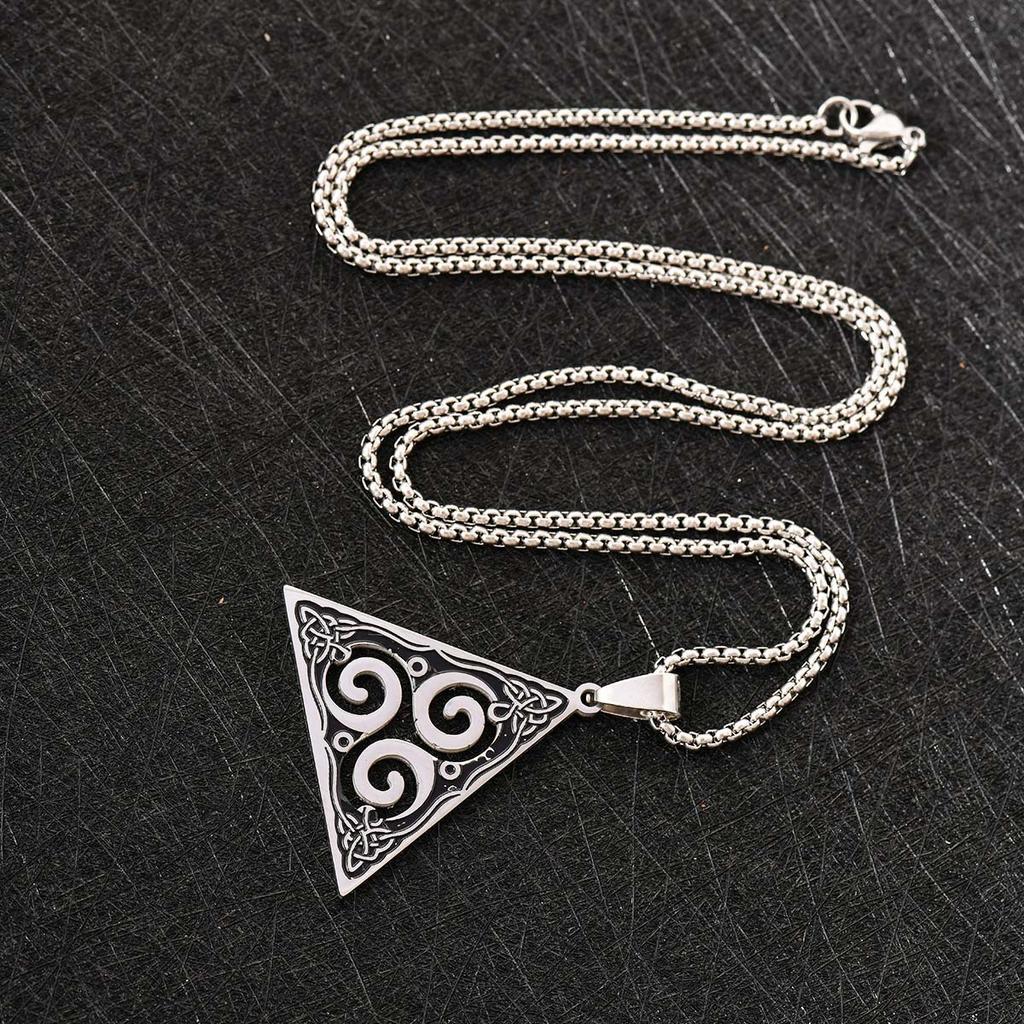 Vintage Stainless Steel Triangle Pendant Viking Celtic Knot Necklace Jewelry