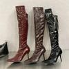 Fashion Eilyken Winter Pointed Toe Women Knee-High Boots Designer Side Zipper Thin High Heels Shoes Sexy Pole Dance Long Booties