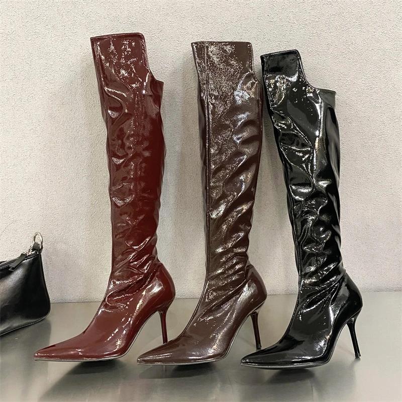 Fashion Eilyken Winter Pointed Toe Women Knee-High Boots Designer Side Zipper Thin High Heels Shoes Sexy Pole Dance Long Booties