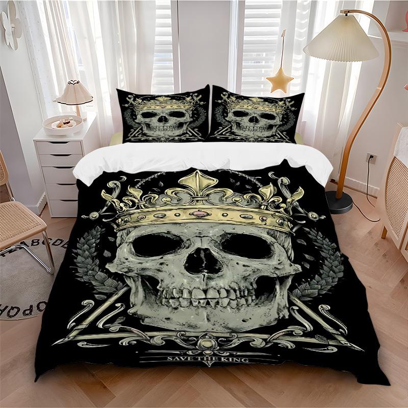 3pcs Crown Skull Duvet Cover Set - Machine Washable, Includes 1 Cover and 2 Pillowcases, No Core Included Yy251013085