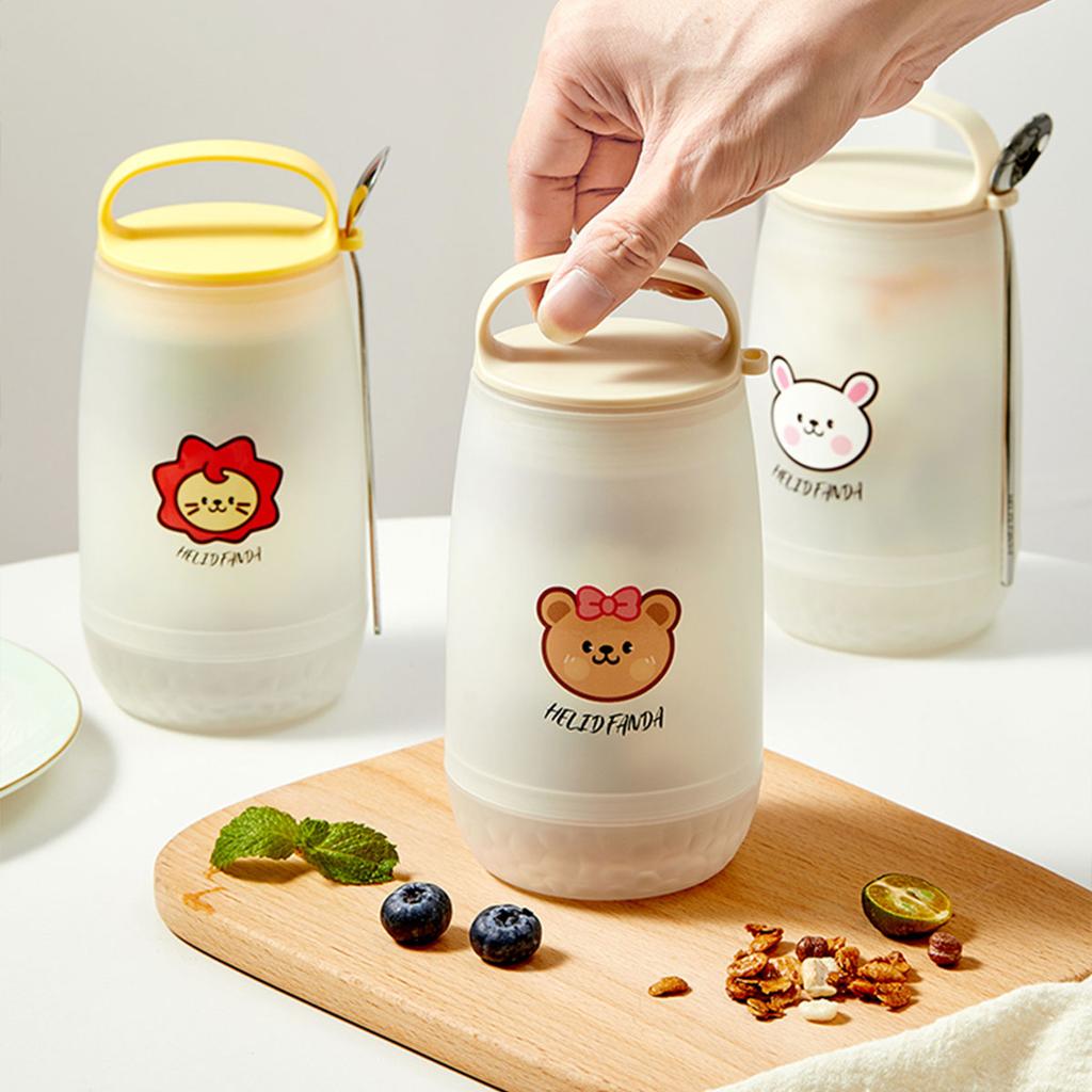 Cute Oat Breakfast Cups With Spoon Portable Plastic Food Container Reusable Leak Proof Salad Yogurt Cup Microwave Safe