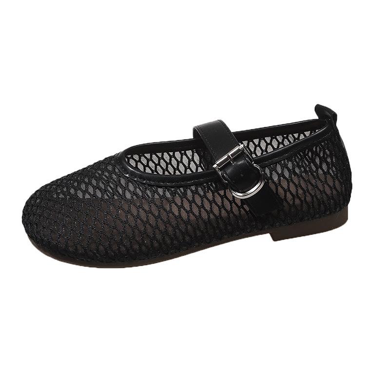 Lazy Wind Inner Height Increase Hollow Breathable Bag Head Half Slippers Women Summer Wear a Pedal Mary Jane Flat Bottom Fishing Net Shoes