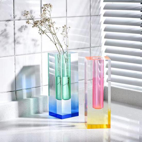 Cuboid Vase Light Luxury European Style Faux Crystal Matte/Smooth Container Ornament Romantic
