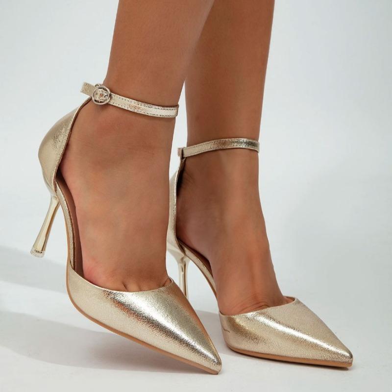 

Fashion Baotou Stiletto Sandals Autumn New Pointed Toe Shallow Mouth Slip Strap Non-slip High Heels 36 золотой