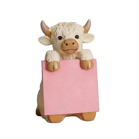 Highland Cow Pop-up Note Pad Dispenser Cute Resin Cow Memo Pads Note Holder for Home Office Desk Accessories