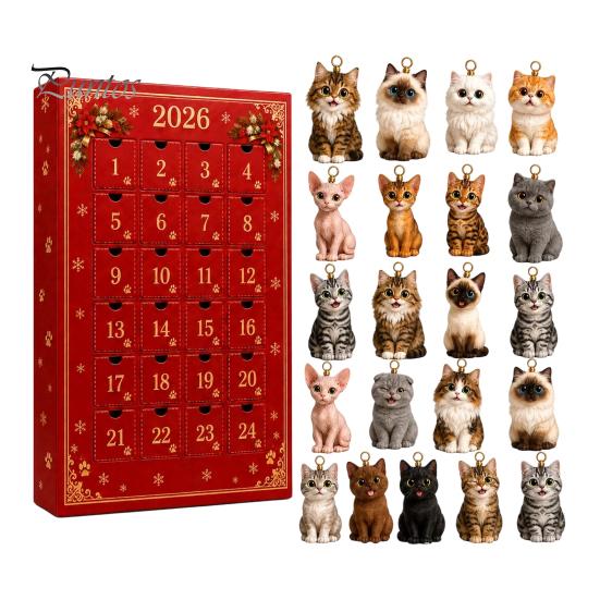 Regalo di Natale per Proprietari di Animali Domestici Calendario dell'Avvento a Tema 2026, Conto alla Rovescia di 24 Giorni con Set Unico Pz Mini Ornamenti 3D Gatto Cane, Regali per le Feste Casa