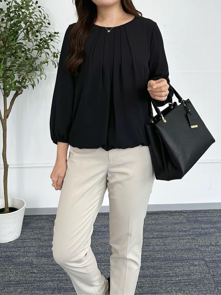25SS Sleeve Tuck Design Blouse HB225MT98 Black L Three-Quarter