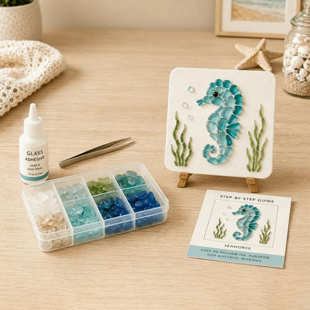 Glass Tiles Mosaic Kit DIY Beginner Friendly Ocean Animals Arts Home Decor Kit Ocean Animals Theme Style-1