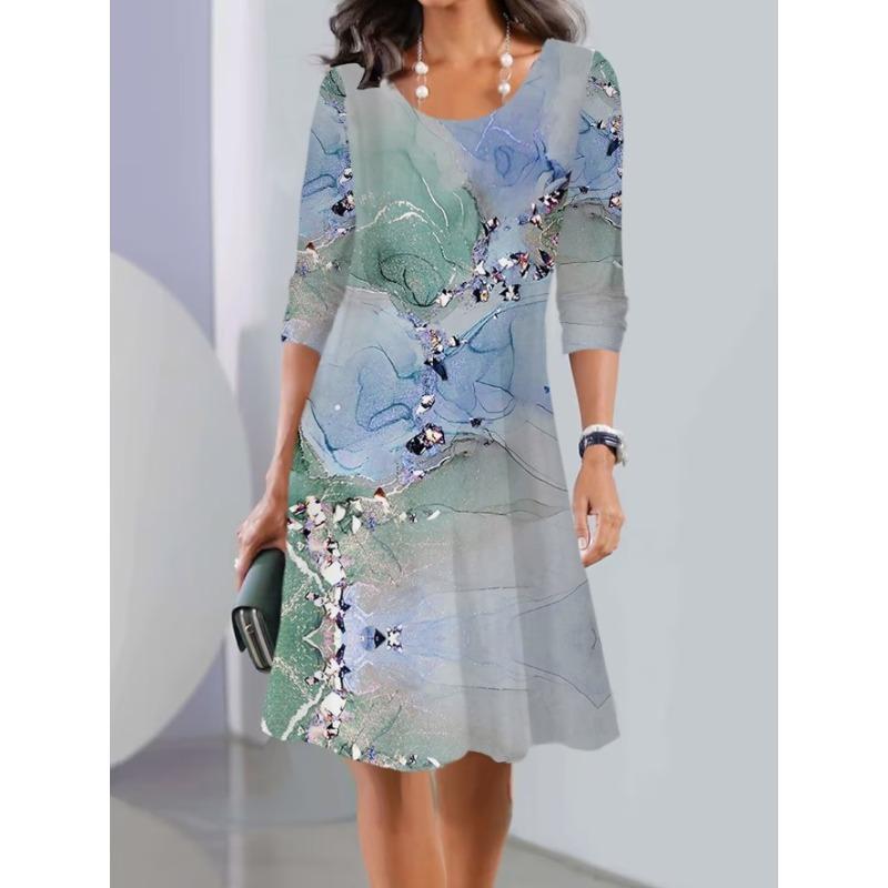 QICED Fashion Summer Spring  Short Sleeve O-Neck Casual Dresses