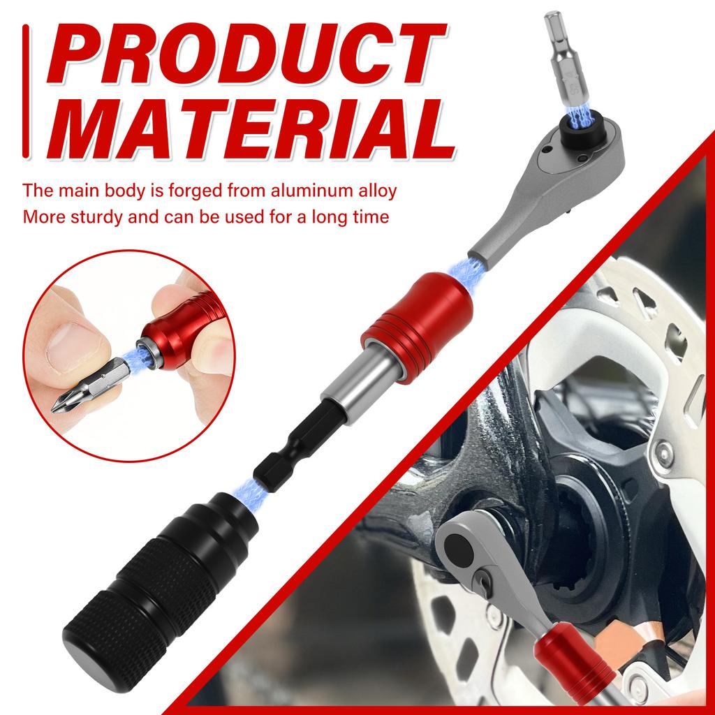 Portable Bicycle Repair Tool Kit Aluminum Alloy Bike Repair Ratchet Wrench Set with 10 Magnetic Bits and Storage Case for Bike