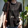 22MM Seiden-Schildpatt-Panda-Stickerei T-Shirt - Neuer Chinesischer Stil Maulbeerseide Damen Sommer Oberteil