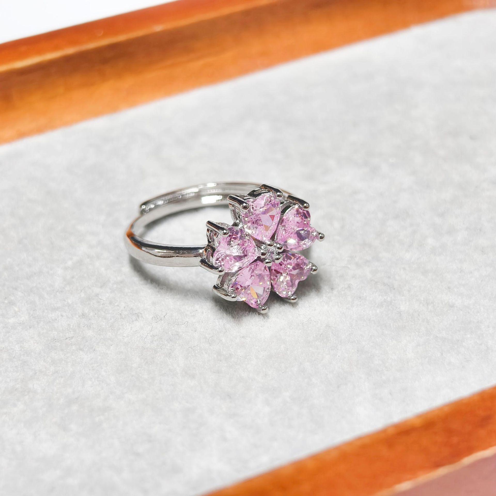 Gessen Jewelry: Pink Flower Petal Stud Earrings, Ring  Pendant Set for Women