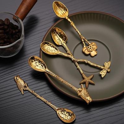 1 pièce Cuillère à café en métal Forme de libellule Branches Feuilles Forme Cuillère à mélanger le lait pour glace Gâteau Dessert Ustensiles de cuisine Vaisselle