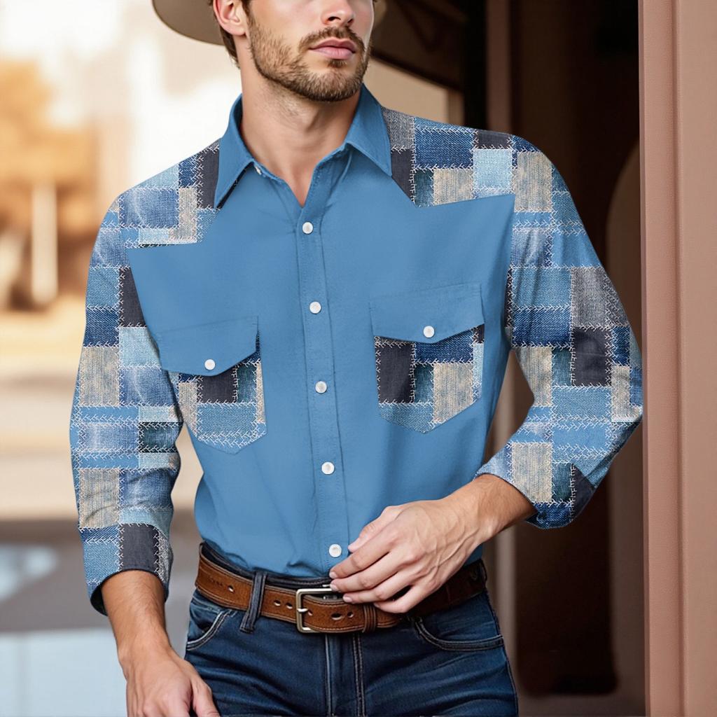 Men'S Fashionable Lapel And Shoulder Length Long Sleeved Casual Top