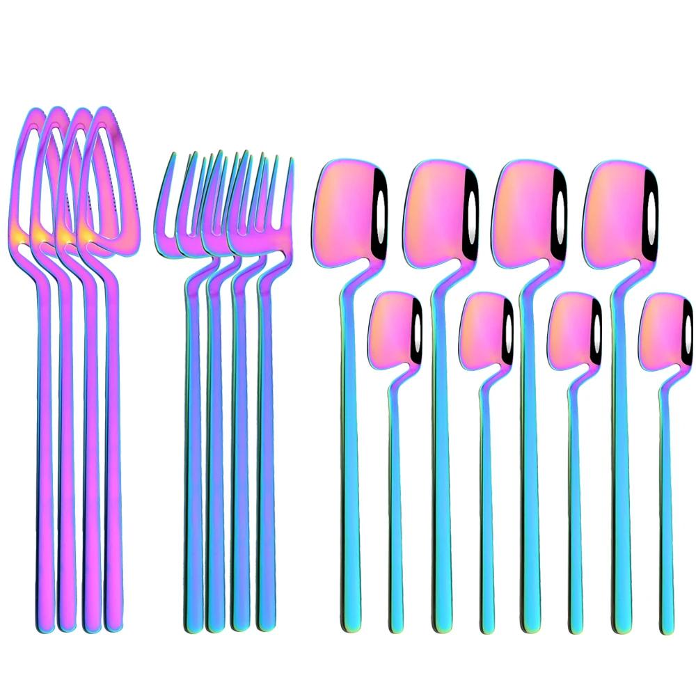 16Pcs Dinnerware Set Stainless Steel Cutlery Set Dinner Knife Fork Spoon Set Kitchen Flatware Western Tableware Party Set