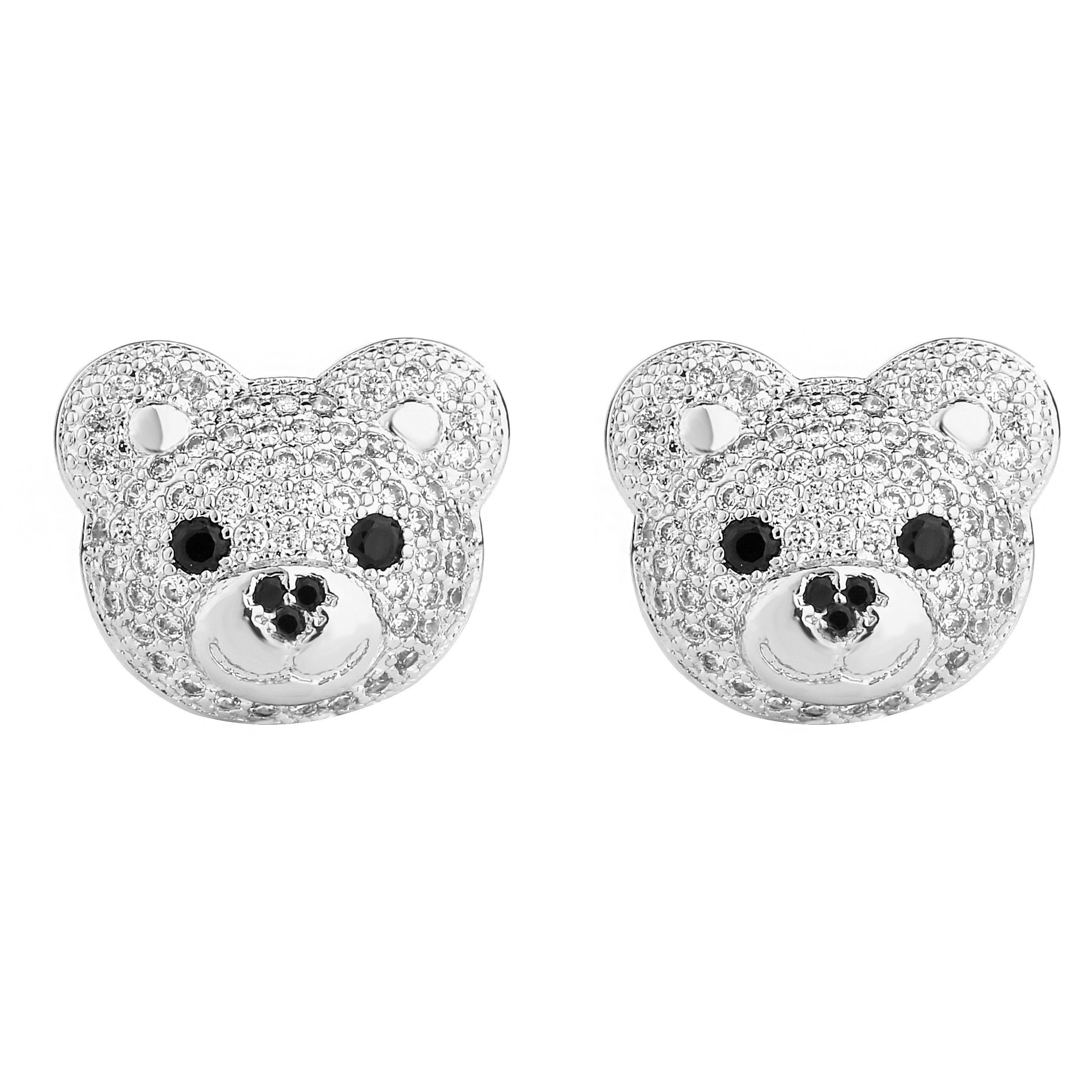 HECHENG,Cute Gold Plated Colorful CZ Bear Earrings Multi Color Bear Ear Stud Fashion Zircon Animal Stud Earring