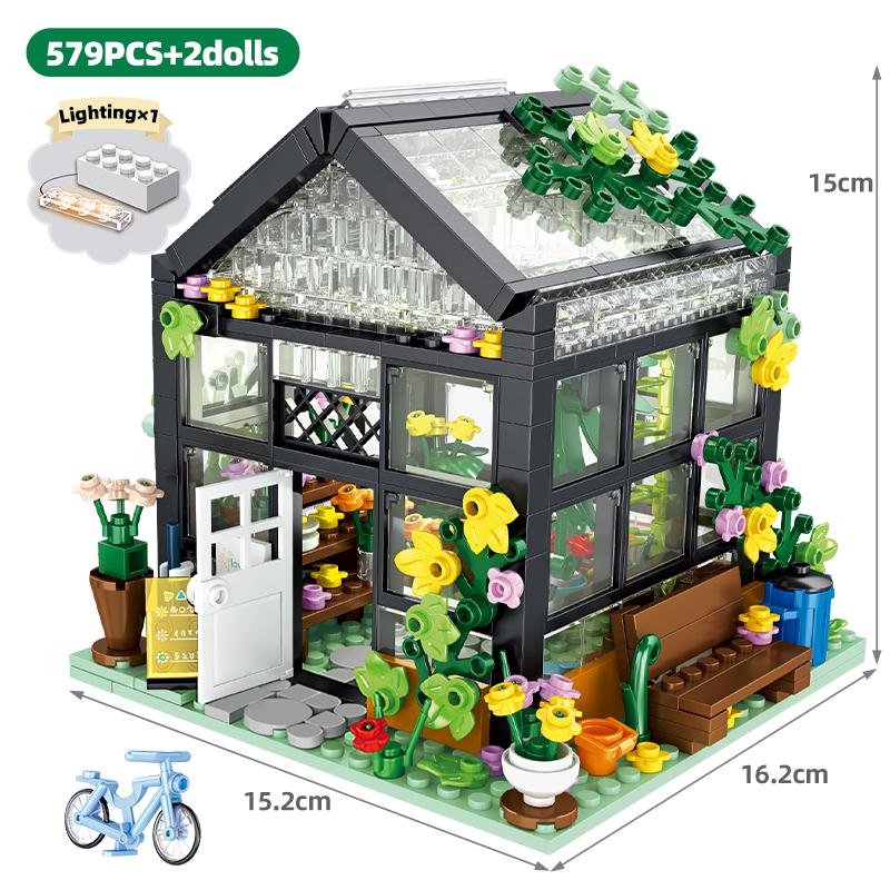 City Street View Building Blocks Set DIY Brick Flower Coffee Shop MOC Camping Tent Model Architecture Figures Toys for Kids Gift
