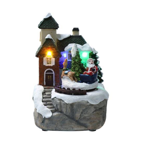 

Рождественские украшения, вращающаяся светящаяся музыка, снежная сцена, кабина из смолы, домашний декор, светодиодные украшения Санта-Клауса, рождественские подарки