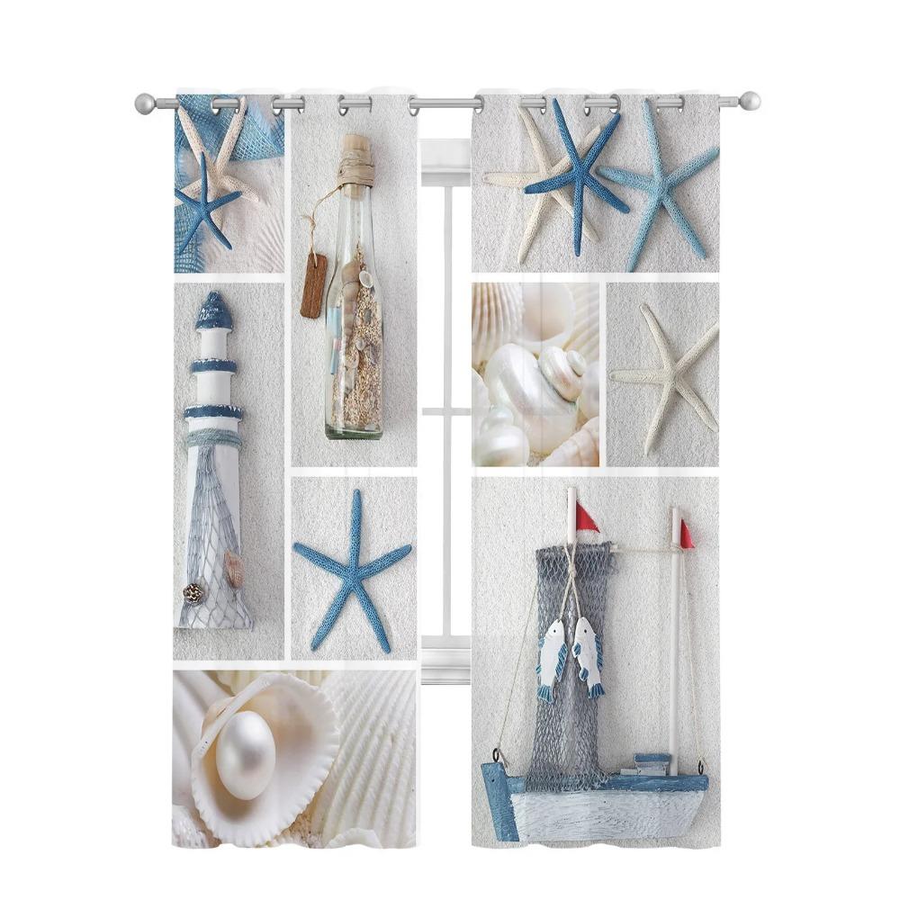 Mediterranean Lighthouse Starfish Tulle Curtains For Living Room Bedroom Kitchen Decoration Chiffon Sheer Voile Window Curtains