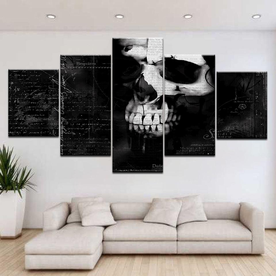 The black skull 5 Panel/piece HD Print modern art painting wall posters Canvas For home living room decoration
