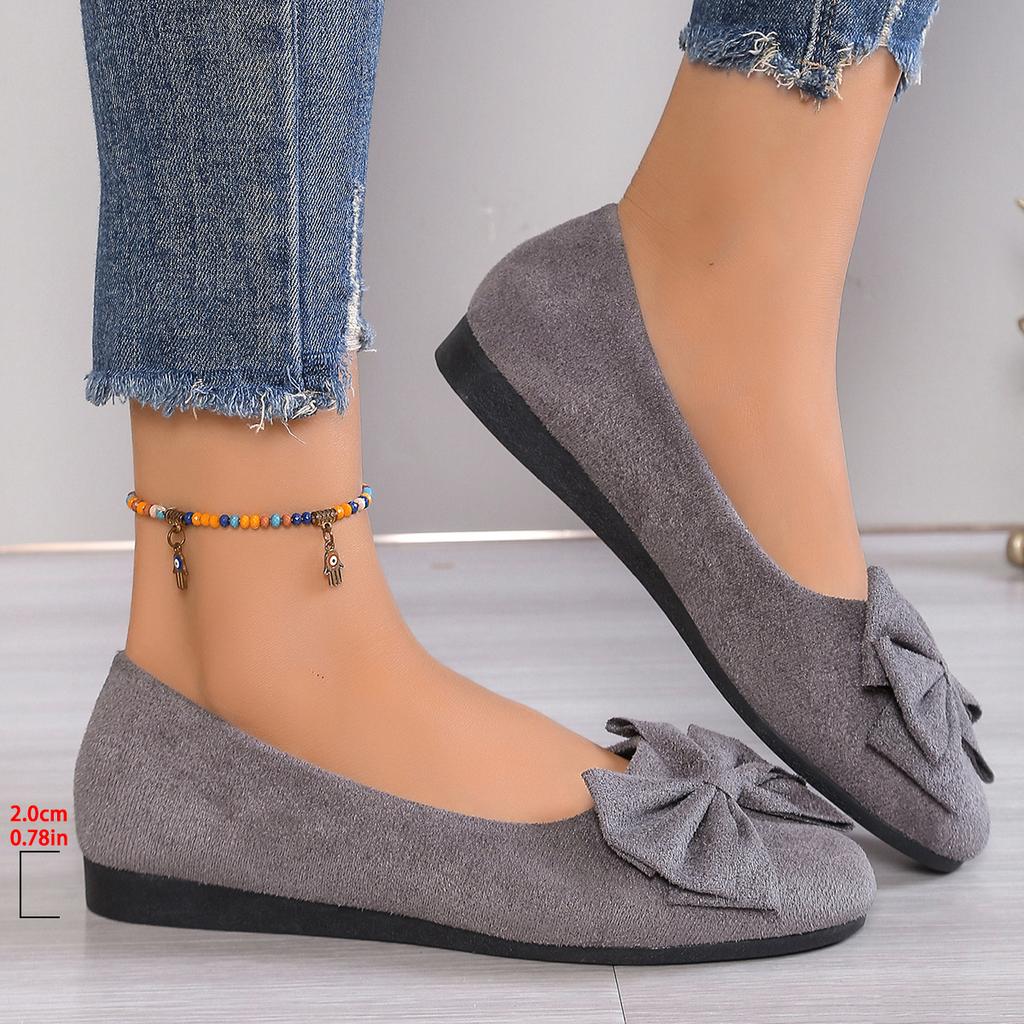 Lovely Sweet Flats for Women Summer Casual Slip on Round Toe Shoes for Women Solid Butterfly Knot Platform Flats Plus Size