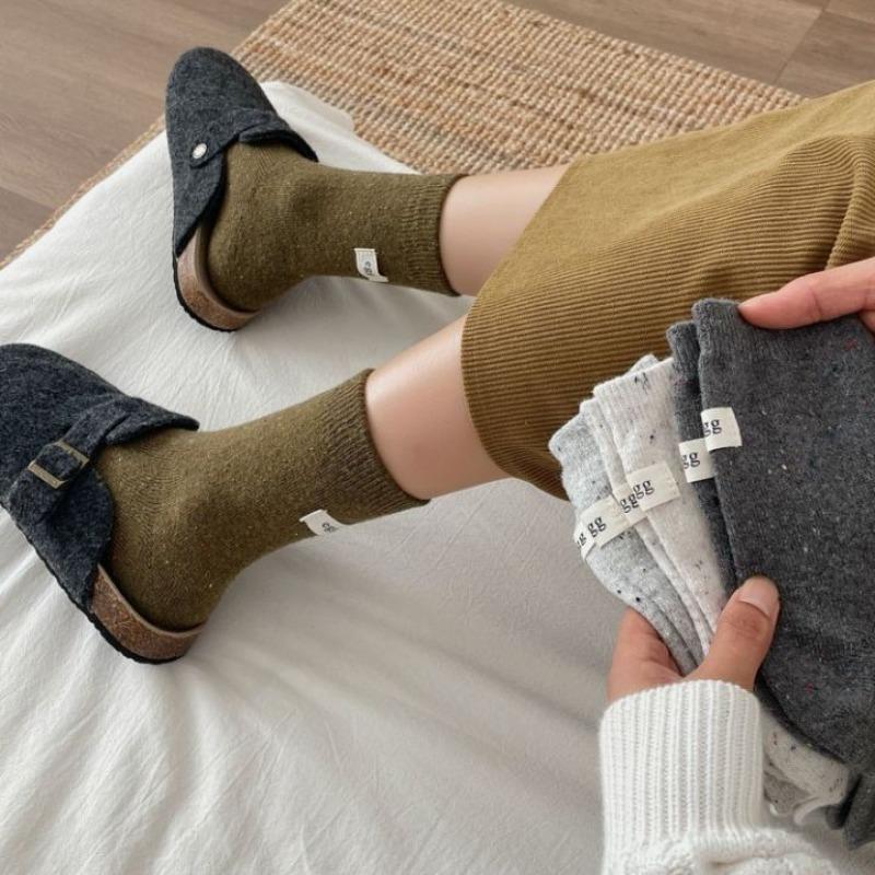 Chaussettes Tube Pile Laine Standard Épaissies Chaudes Couleur Unie Automne et Hiver pour Femme