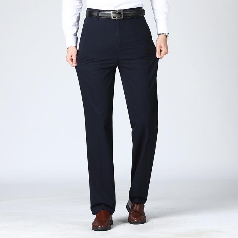 Men's High Waist Black Cotton Business Casual Pants - Summer 2021 Collection