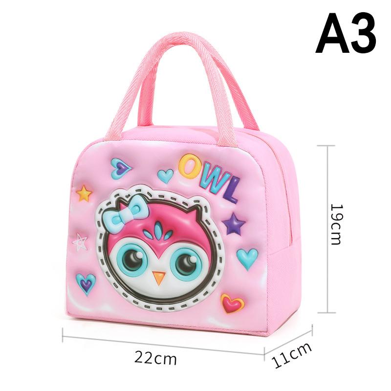 HUA 3D Cartoon Children's Lunch Bag Thermal Insulation Aluminum Foil Waterproof Oxford Cloth Bento Bag Portable Picnic Tote Bag
