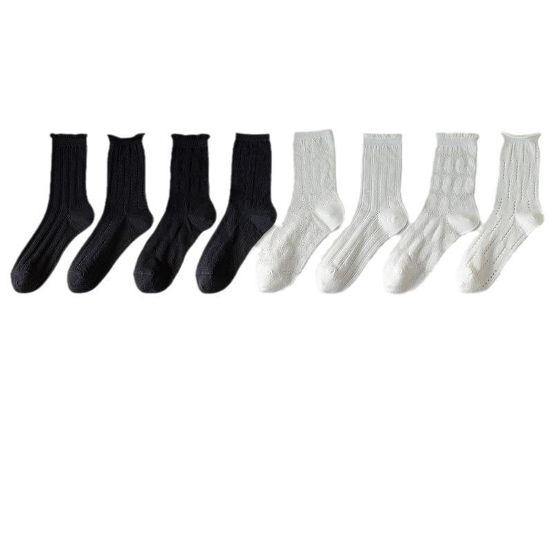 Women's Thin Solid Color Lace Mesh Hollow Breathable Curled Simple Boneless Tube Cotton Socks