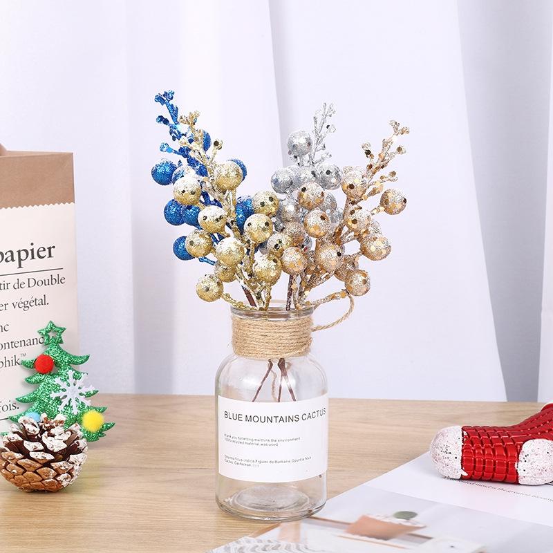 

19см Рождественские синие блестящие ягодные стебли Искусственные пенопластовые ягоды Ягоды, покрытые снегом для украшения рождественской елки DIY Рождественские поделки 2Pcs