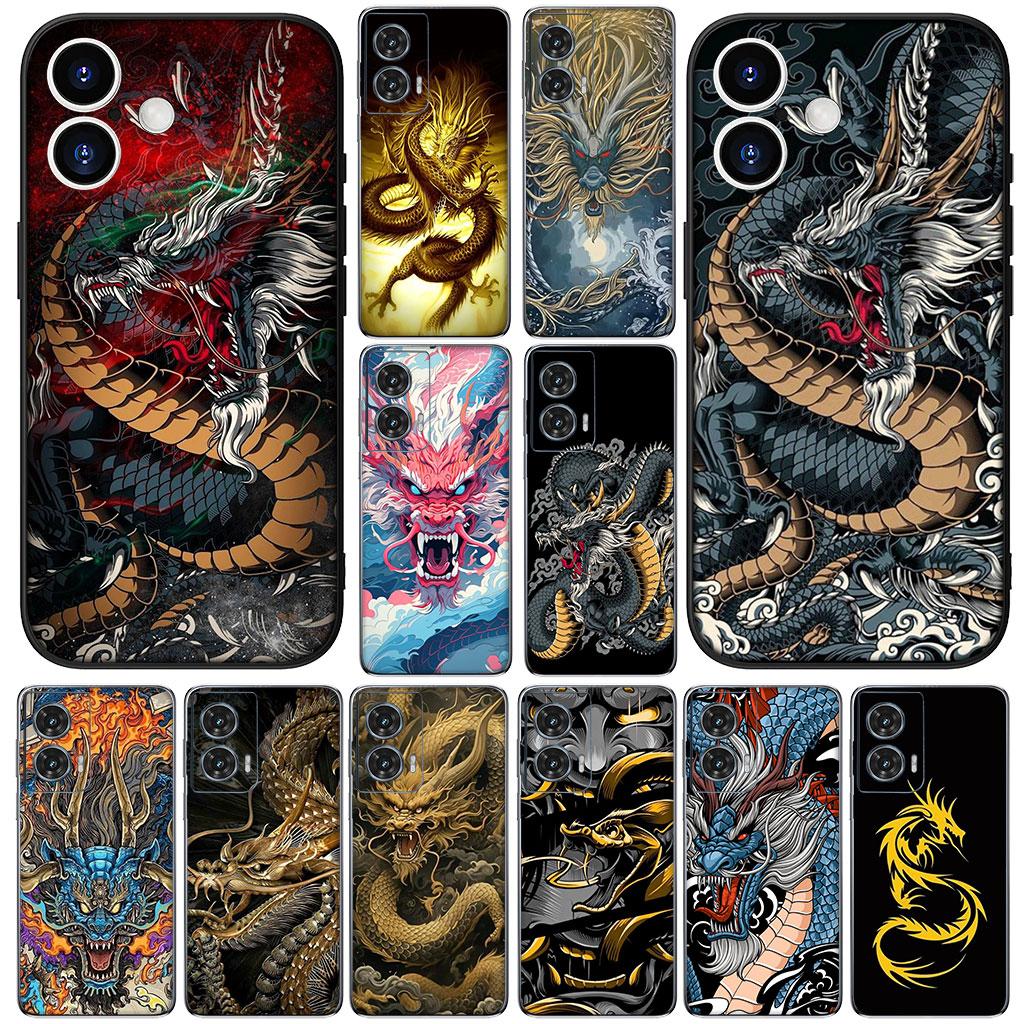 Black Dragon Chinese Loong Cover for Motorola Moto G82 G20 G22 G23 G32 G9 G8 G7 Power Plus G41 G52 G30 G71 E22 E13 E20 E32 Case