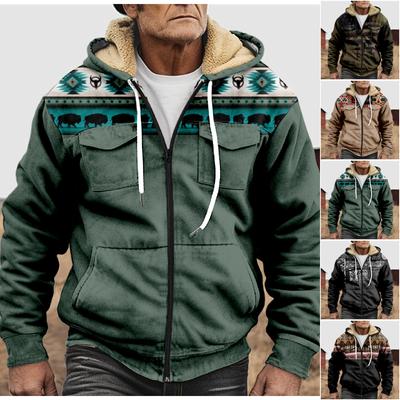 Men'S Winter Zipper Hooded Fleece Sweatshirt With Patch Pocket Casual Jacket