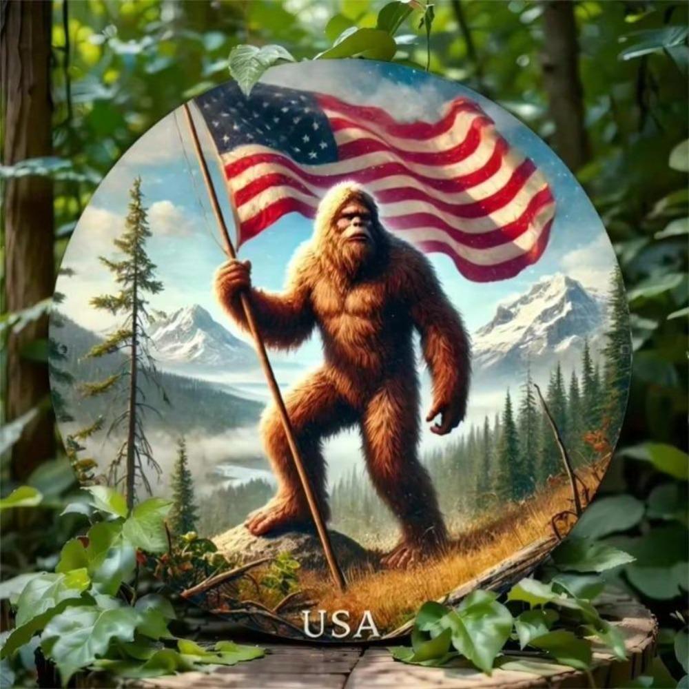 Vintage Sasquatch Round Metal Tin Sign American Wall Art Decor