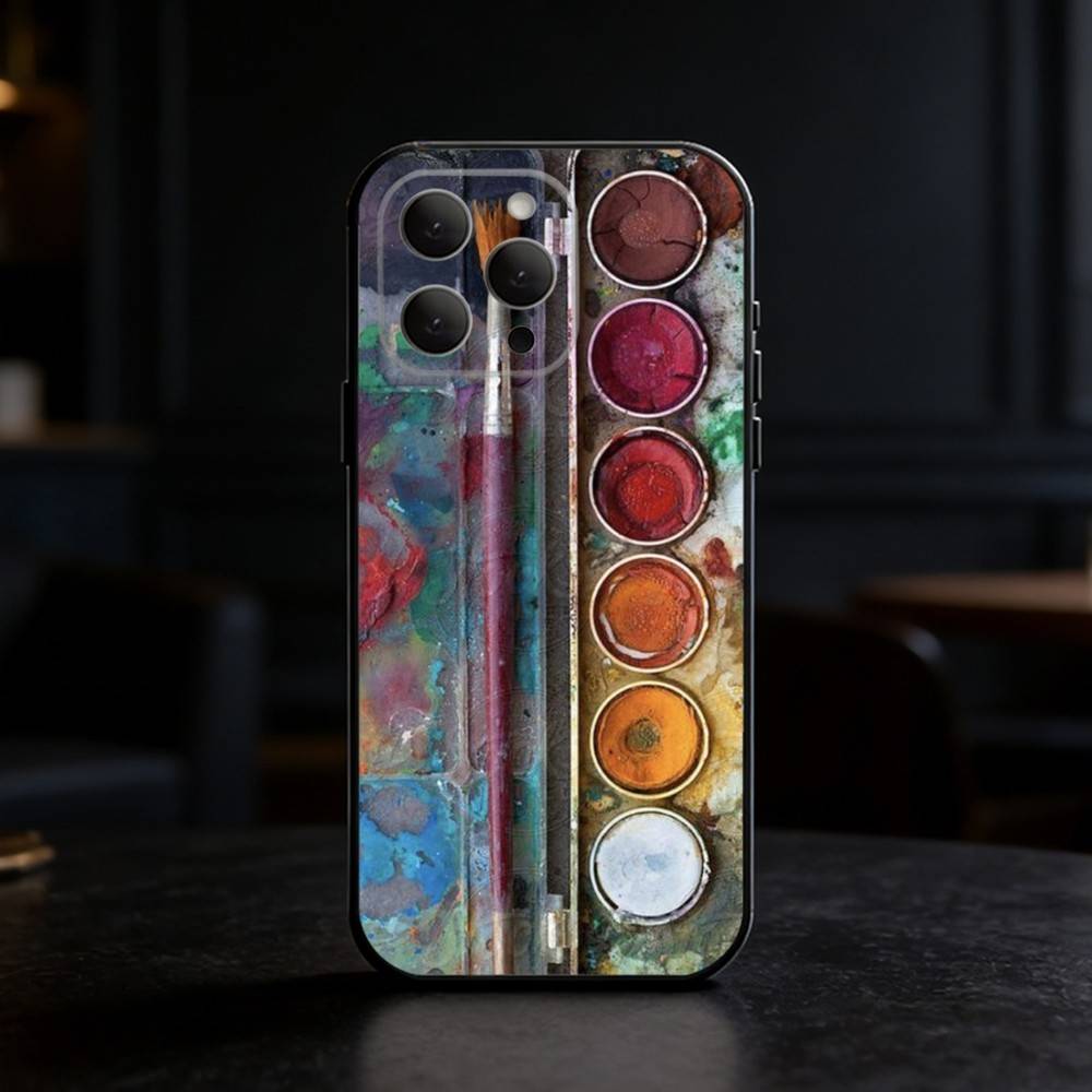 Watercolors Set Paint Palette Phone Case Silicone black Soft For IPhone 17,16,15,14,13,12,11,SE,Plus Pro Max