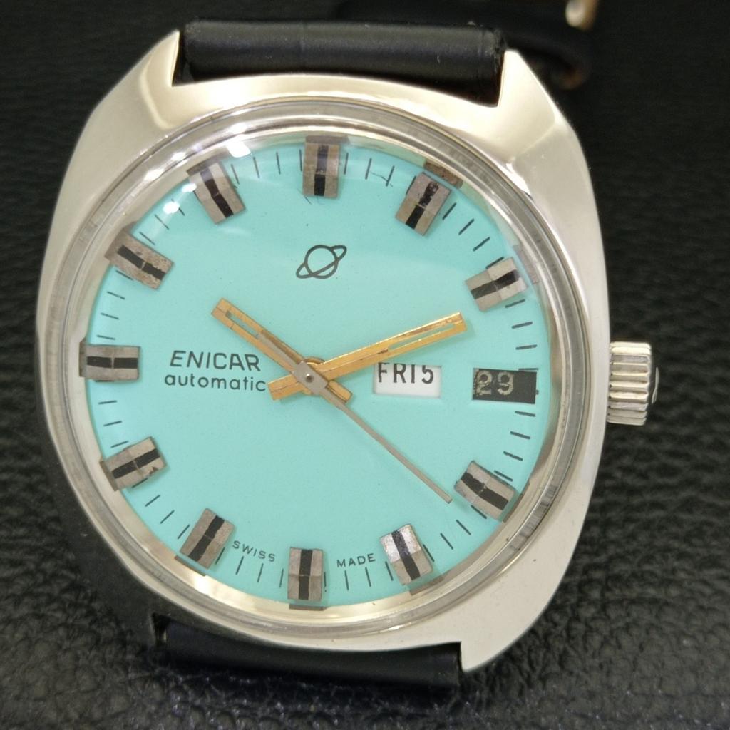 USED MENS ENICAR AUTOMATIC 167 SWISS TURQUOISE BLUE DIAL WATCH A432174-2