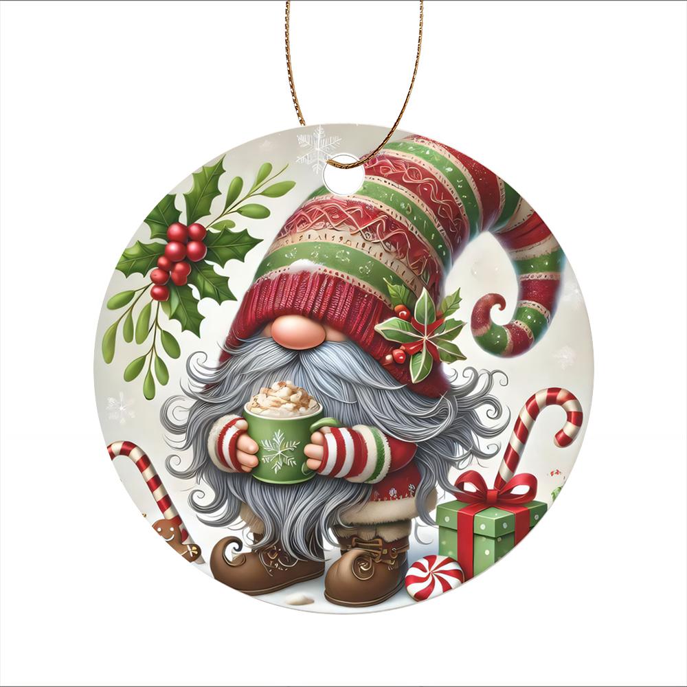Cute Gnome with Hot Cocoa Acrylic Christmas Tree Ornament festive holly berry holiday decor Xmas hanging gift for Christmas party home decoration