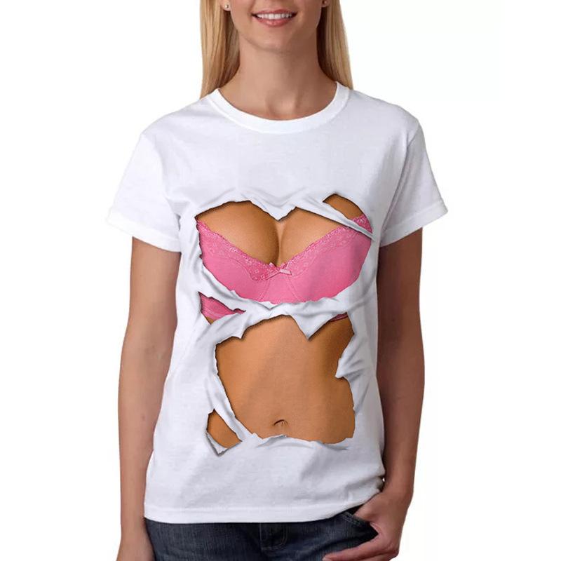 Summer Round Neck 3D Sexy Print Top Fashionable Casual Short Sleeved Women's T-shirts
