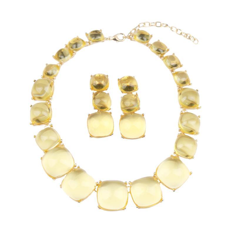 Pink Crystal Necklace Earrings Set Gold-Plated Base Shiny Gradient Pink Gems For Weddings Parties Evening Events