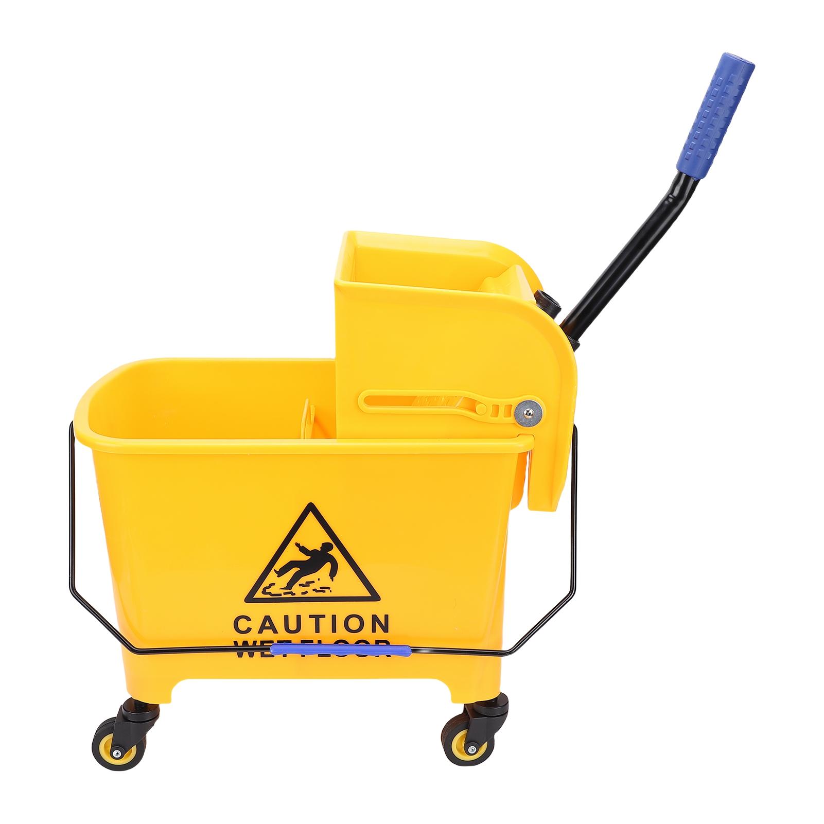 Mop Bucket 20L Side Press Wringer Commercial Mop Bucket with Wheels and Handle for Floor Cleaning Color: Yellow