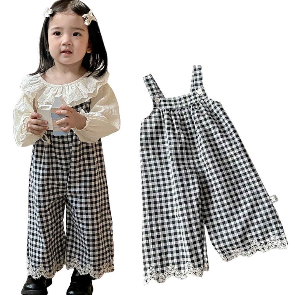 Icyrain Girls Gingham Lace-Hem Salopette Overalls, 80 Cm (Single Item)