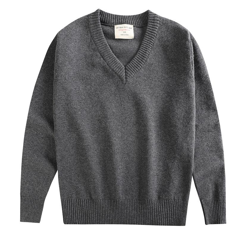 Korean Solid Color Children's Pullover Long-sleeved Sweater Parent-child Wear Medium and Large Children's Knitted Bottoming Shirt