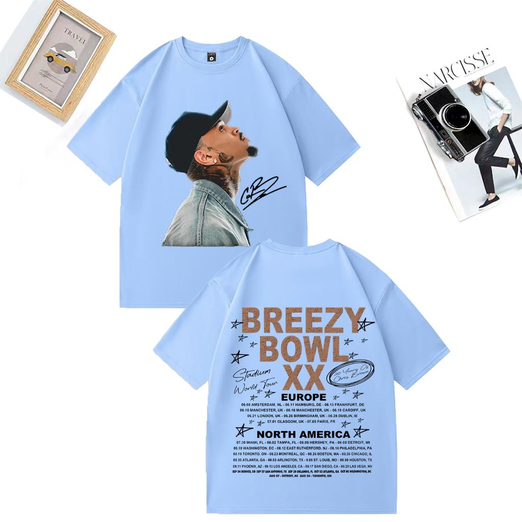 Chris Brown Tour Breezy Bowl XX Graphics TShirt Hip Hop Short Sleeve Tshirts Vintage Unisex WOMEN Plus Size Tops Cotton T Shirt