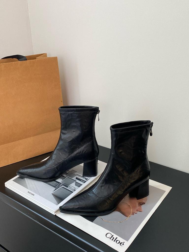 Autumn pointed head thick heel short boots women's high heel Martin boots short thin boots versatile fashion knight boots