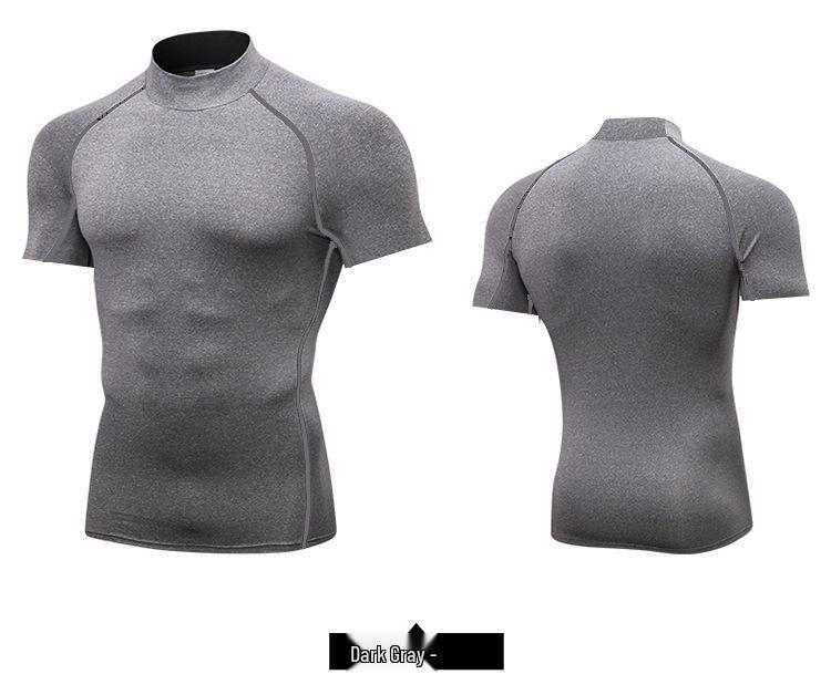 Pánské rychleschnoucí sportovní tričko s vysokým límcem - Krátký rukáv, Odvádějící pot, Přiléhavý střih, Stojáček