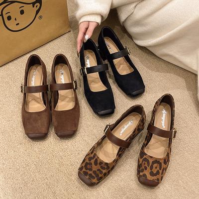 Vintage Quadratische Zehe Damen Mary Jane Schuhe Elegante Dicke Ferse Kleiderschuhe Outdoor Bequem Damen Leopard Pumps Schuhe
