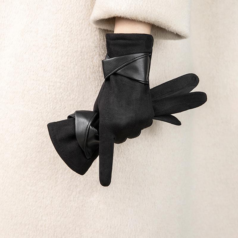 Warm Gloves With Velvet, Suitable For Women To Use In Winter, Touch Screen Elegant Bow Accessories, Cycling And Driving Gloves