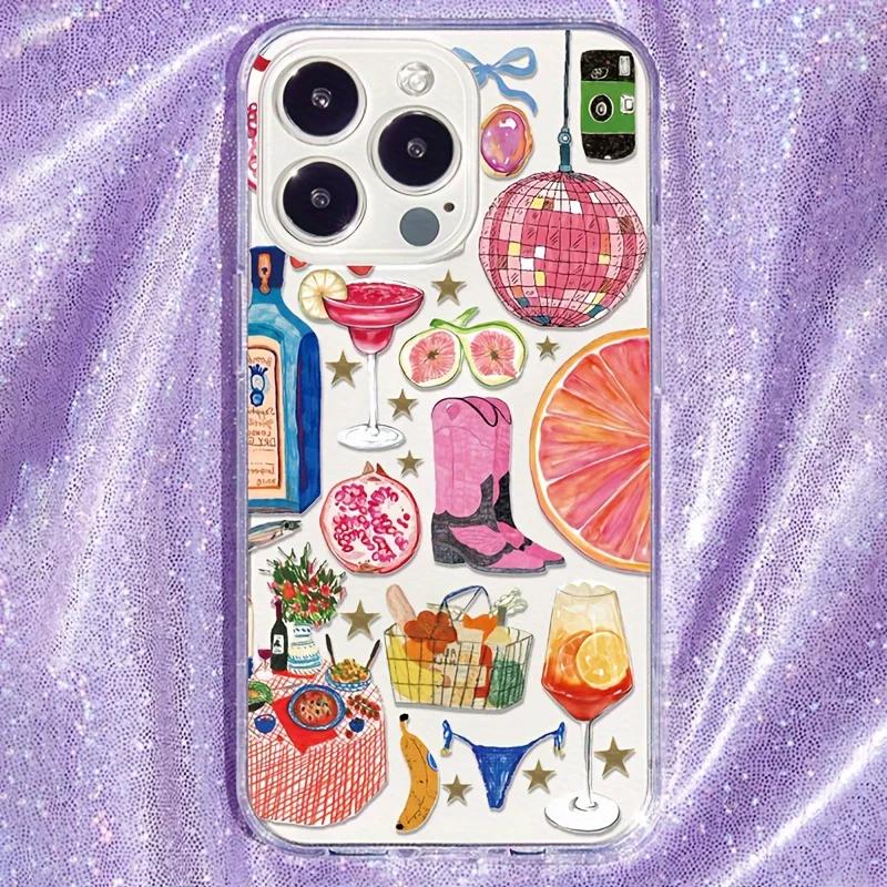Hot selling Clear Case for iPhone 16 12 13 mini 11 14 15 Pro Max XR 7 8 Plus Disco Ball Cocktail Fruit Soft Silicone Cover