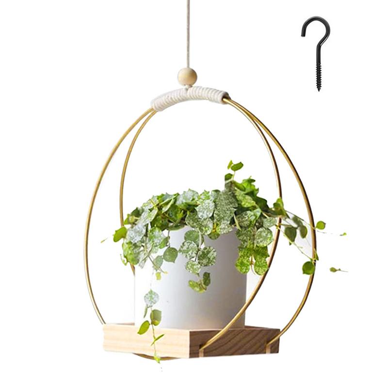 Indoor Plant Hanger Hanging Plant Pot Hanger With Wood Base Boho Macrame Hang Plant Holder For Indoor Plants Planter For Wall